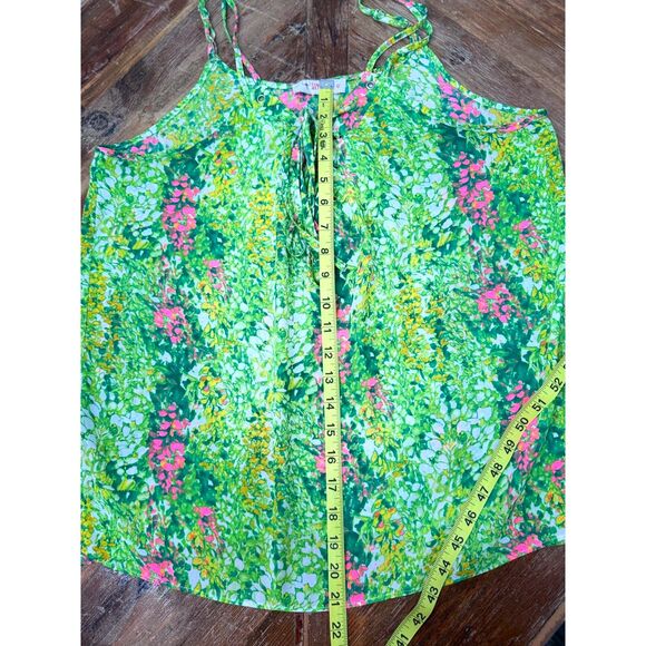Izzy and Lola Green Pink Flora Tank Top Drawstring Adjustable straps Size L - Picture 8 of 9